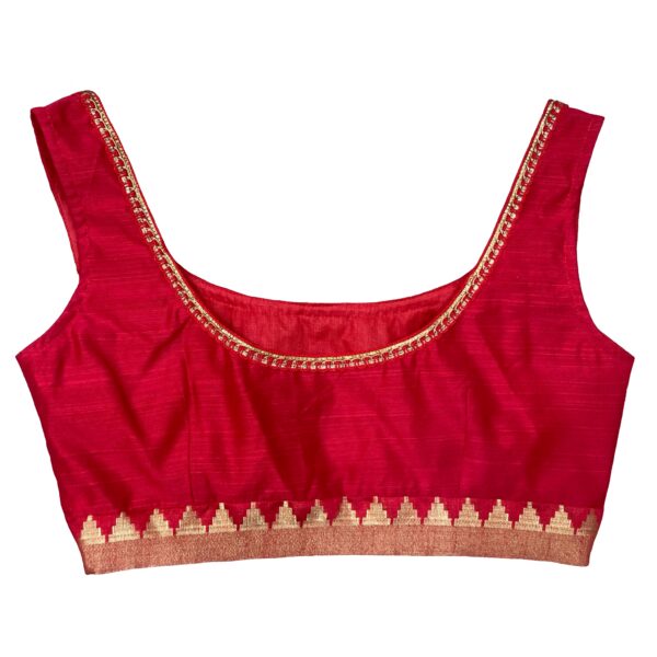 Red CottonSilk Readymade Sleeveless Blouse with Lace for women by confidAnce