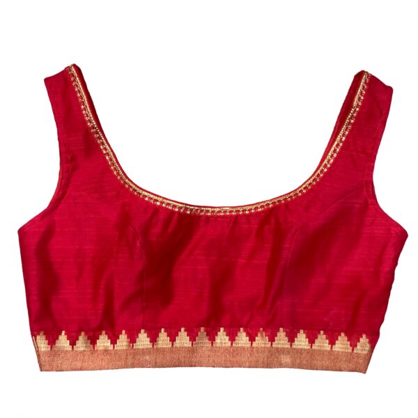Red CottonSilk Readymade Sleeveless Blouse with Lace for women by confidAnce