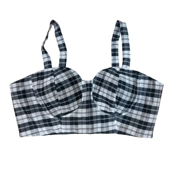 White & Black Checkered Chanderi Corset Blouse with Straps by confidAnce