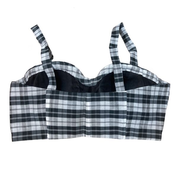 White & Black Checkered Chanderi Corset Blouse with Straps by confidAnce