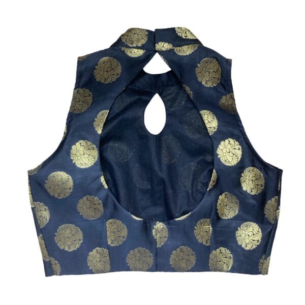 Black Cotton Silk Brocade Readymade Sleeveless Blouse by confidAnce