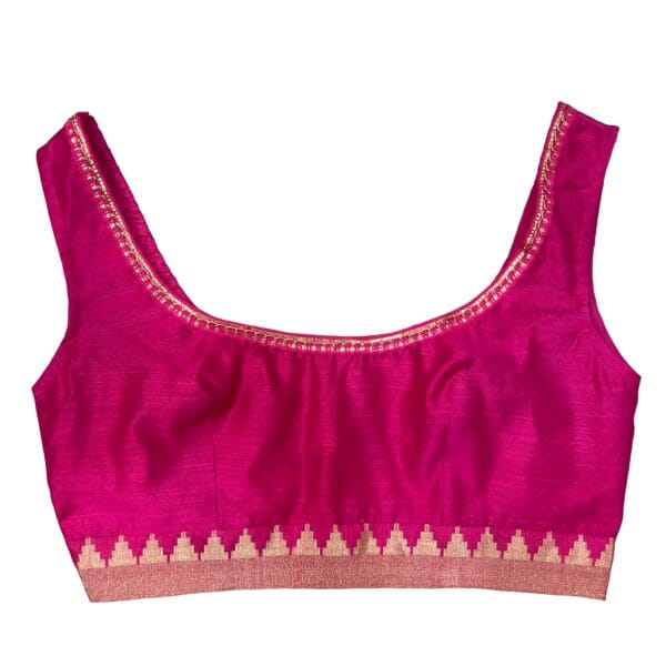 Pink Cotton Silk Readymade Blouse with Lace by confidAnce