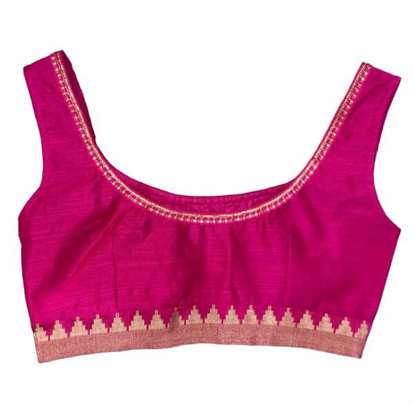 Pink Cotton Silk Readymade Blouse with Lace by confidAnce