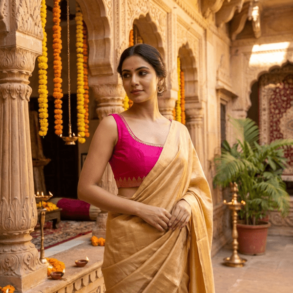 Gulabi Blouse Kinari Lace Ke Saath