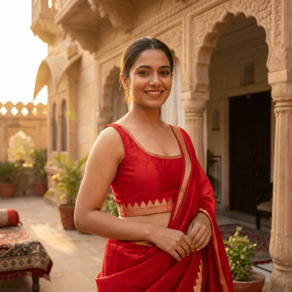 Laal Blouse Kinari Lace Ke Saath